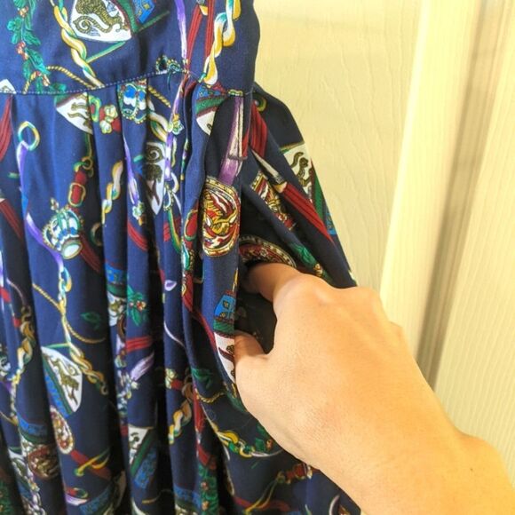 Vintage Breeches Maxi Skirt Womens Blue Crest Chain Printed XS/S 6 - Picture 5 of 11